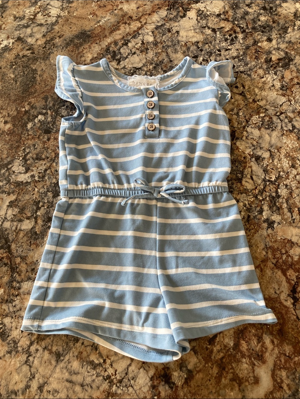 Girls Light Blue and White Striped Romper